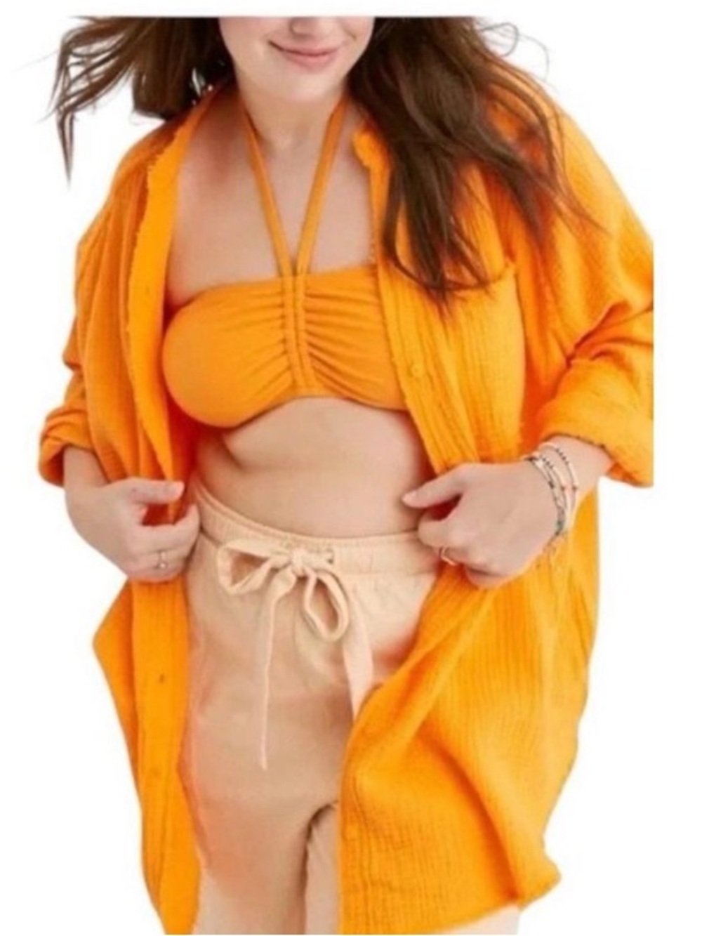 Aerie Pool to Party Orange Cotton Gauze Oversized Button Down Shirt Size M
